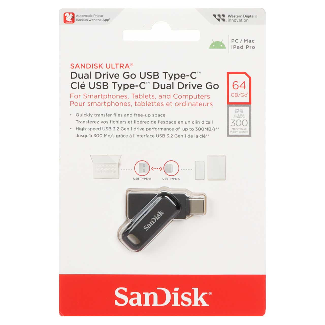 فلش 64GB TypeC SanDisk Ultra Dual Drive Go مشکی