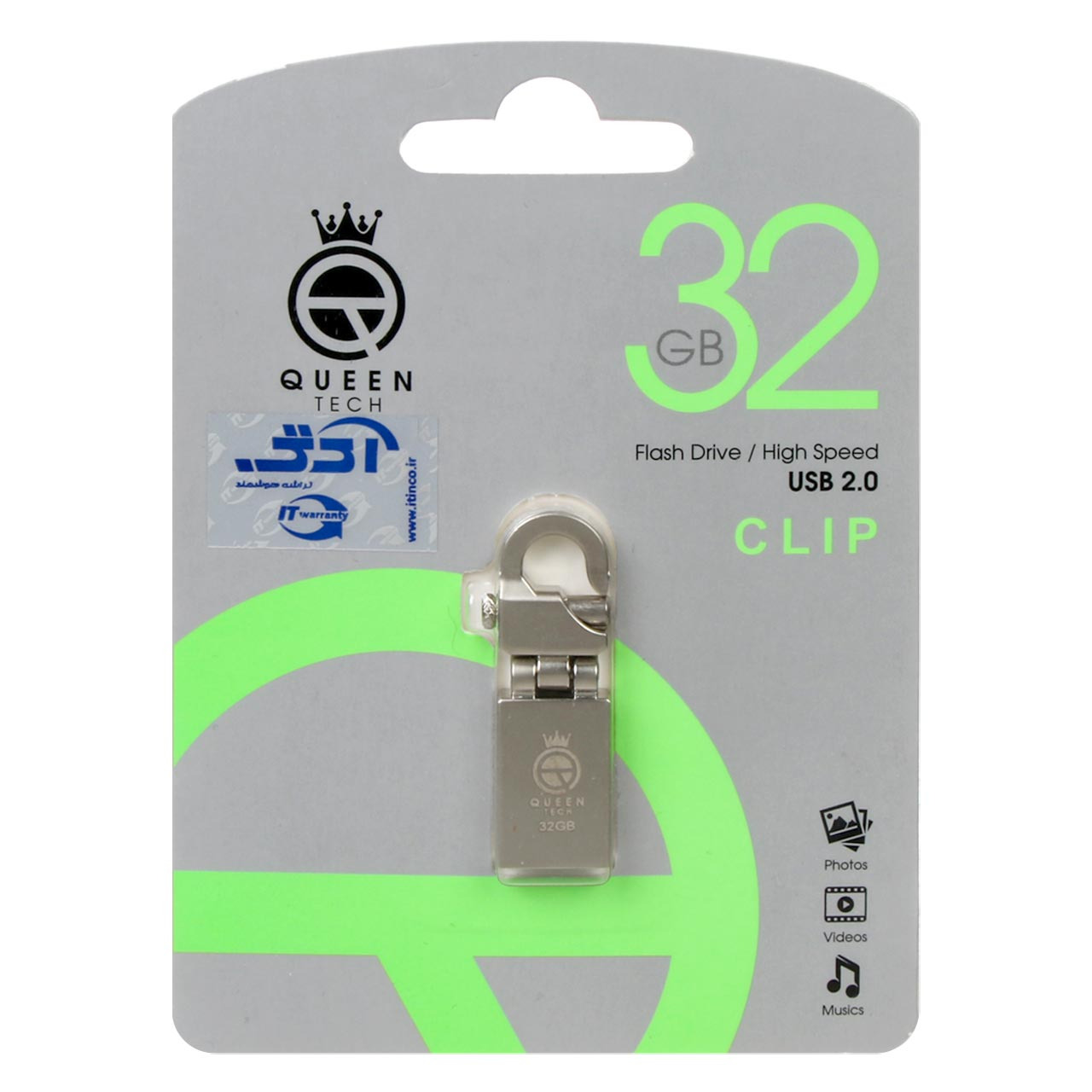 فلش 32GB USB2 Queen CLIP نقره ای