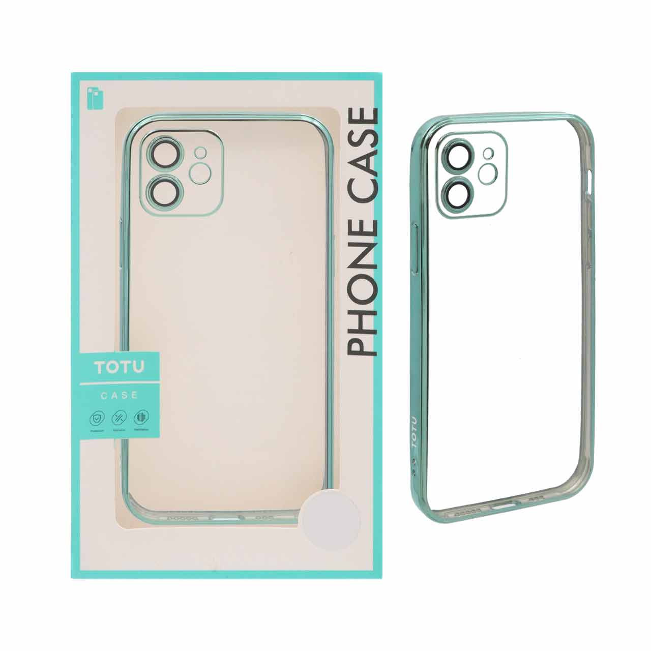قاب TOTU ژله ای شفاف لنزگلس دار آیفون12 سبز