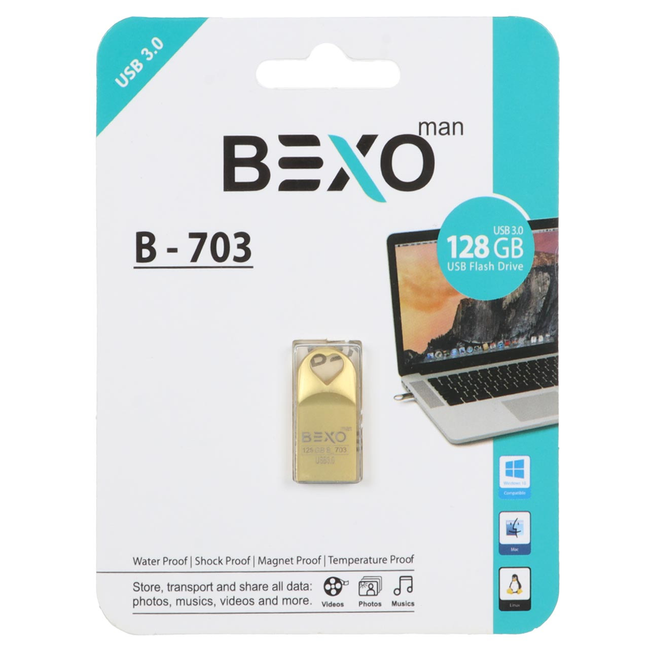 فلش 128GB USB3 BEXO B-703 طلایی