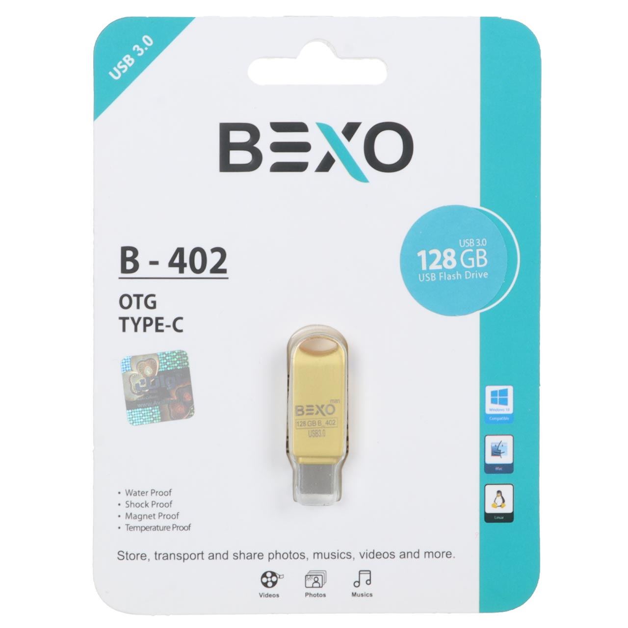 فلش 128GB USB3TypeC BEXO B-402 طلایی