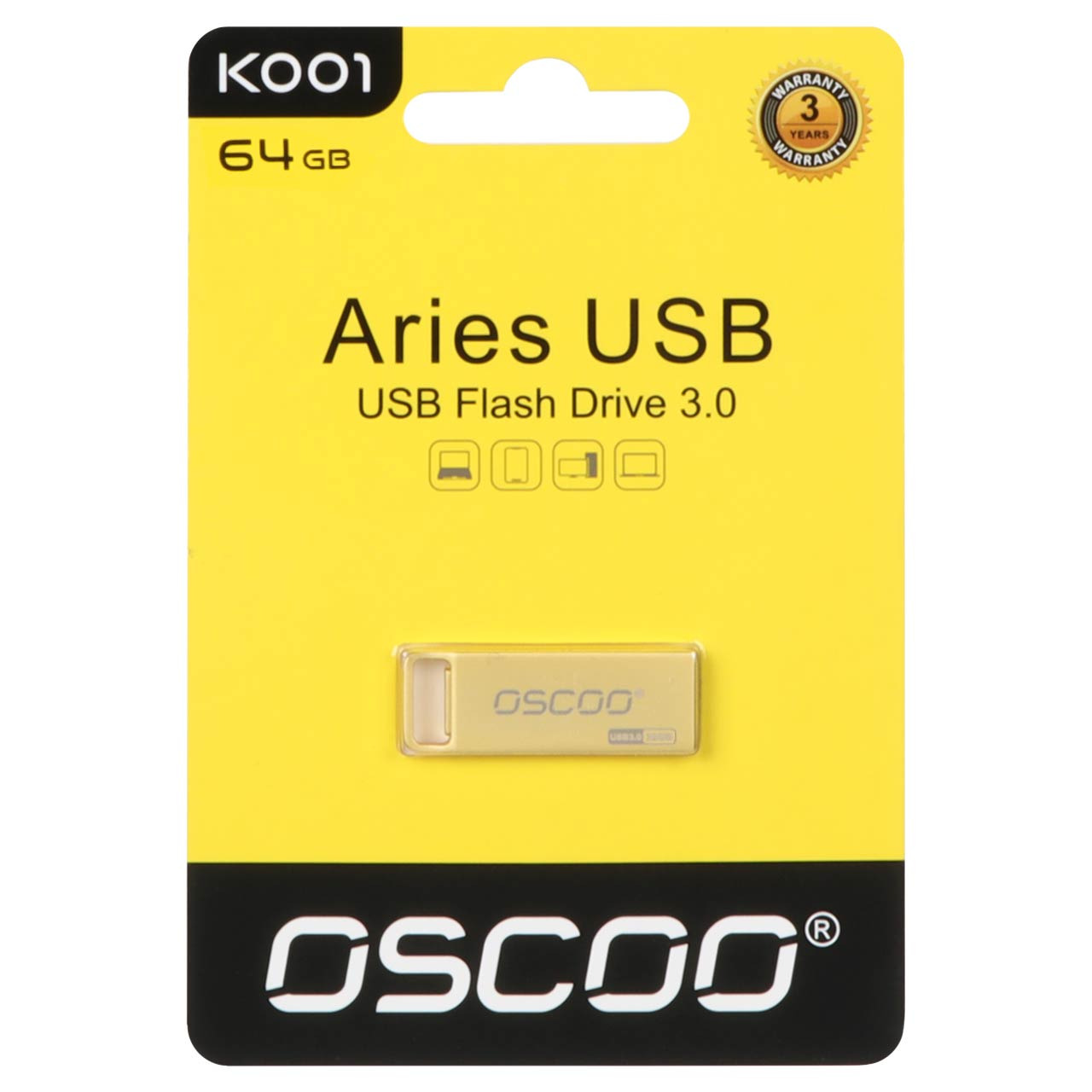 فلش 64GB USB3 OSCOO K001 Aries طلایی