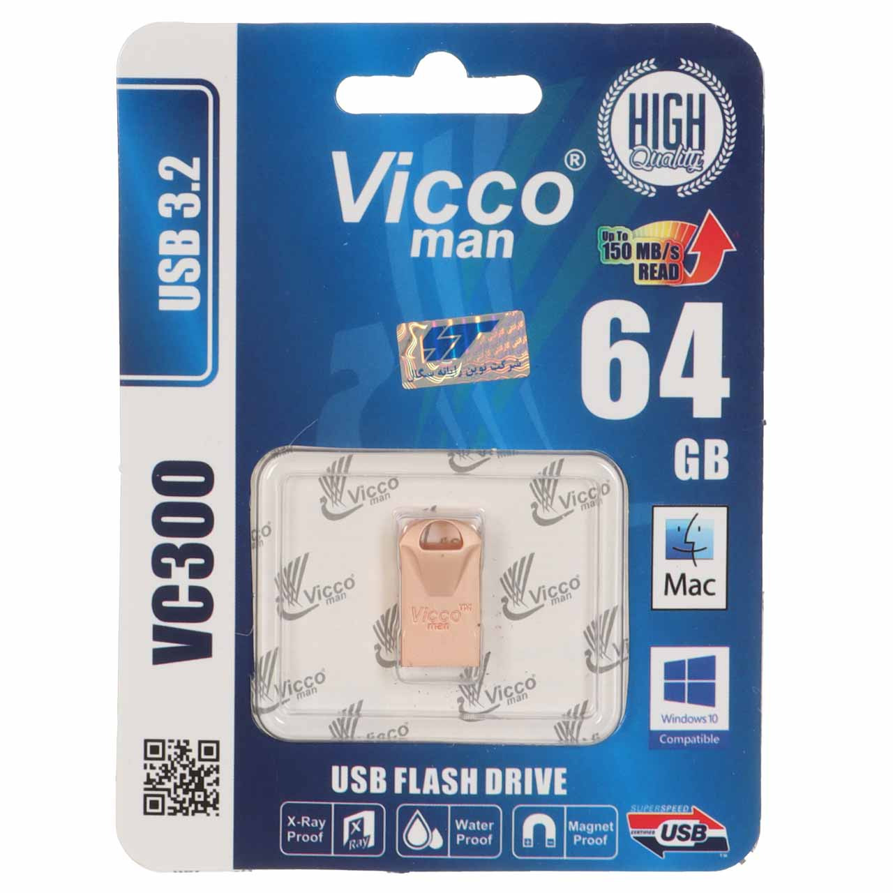 فلش 64GB USB3.2 Vicco man VC300 رزگلد