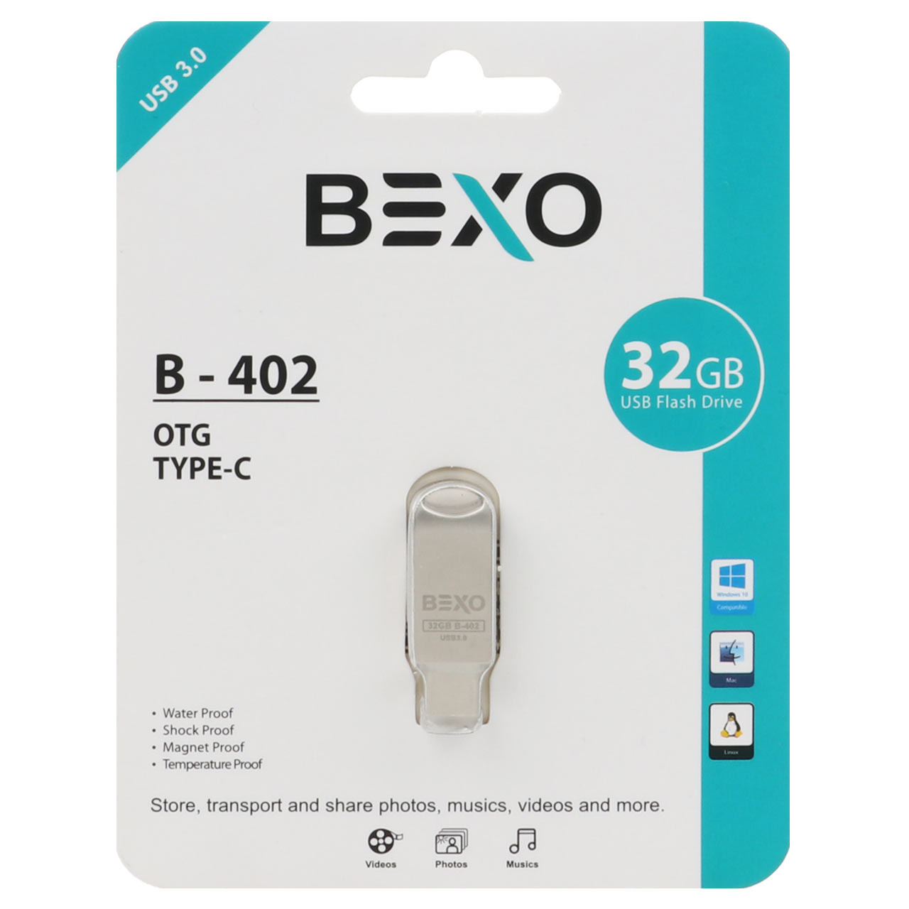 فلش 32GB USB3TypeC BEXO B-402 نقره ای