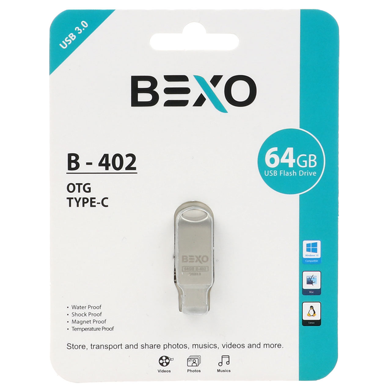 فلش 64GB USB3TypeC BEXO B-402 نقره ای