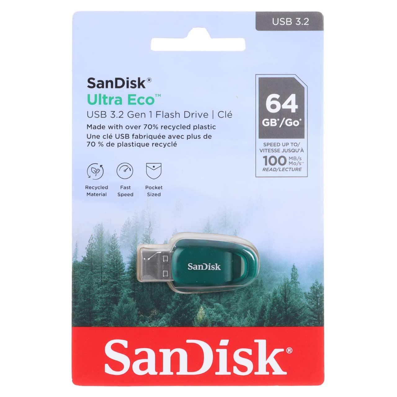 فلش 64GB USB3.2 SanDisk Ultra Eco سبز