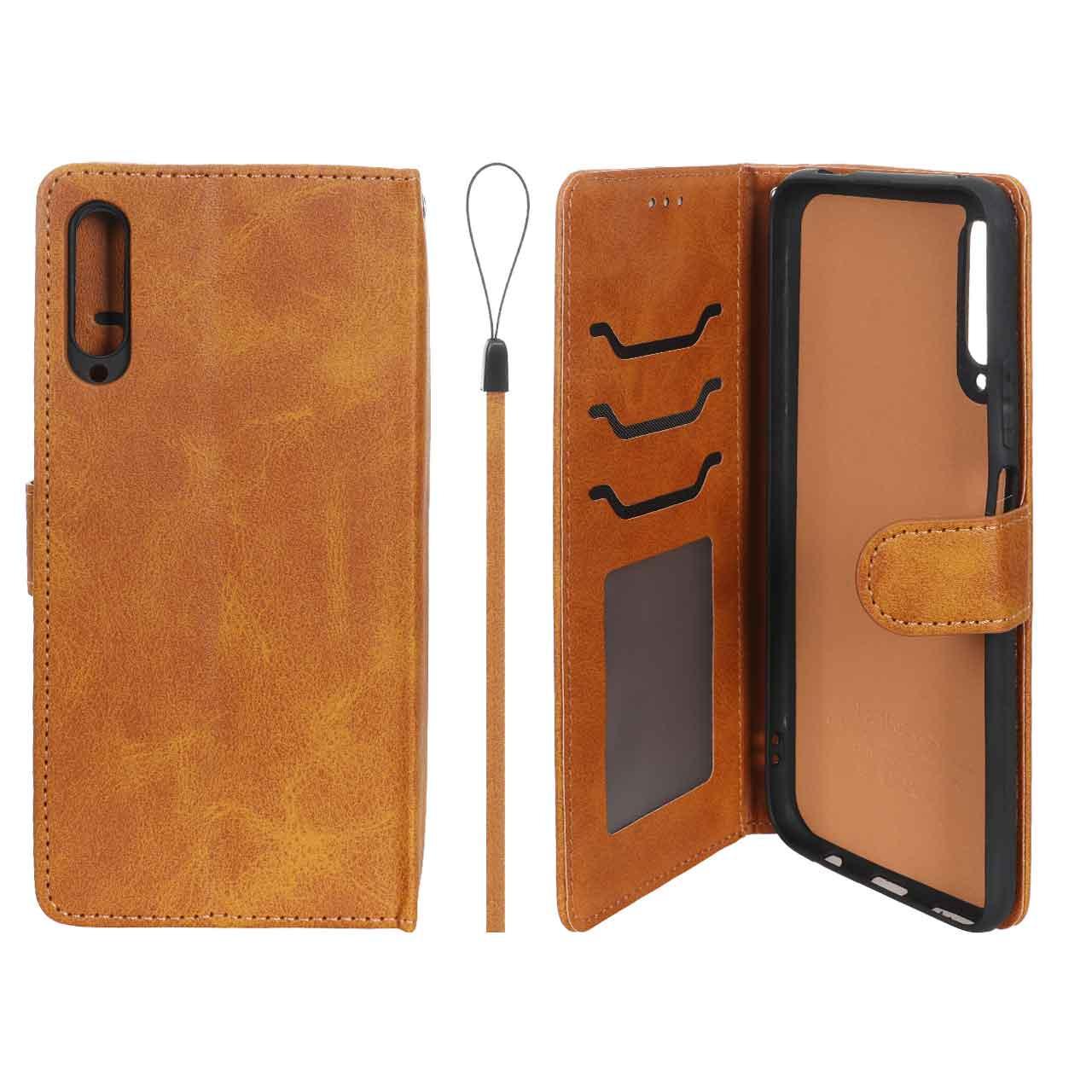 کیف موبایل مگنتی درجه یک داخل خز هواوی Y9s عسلی