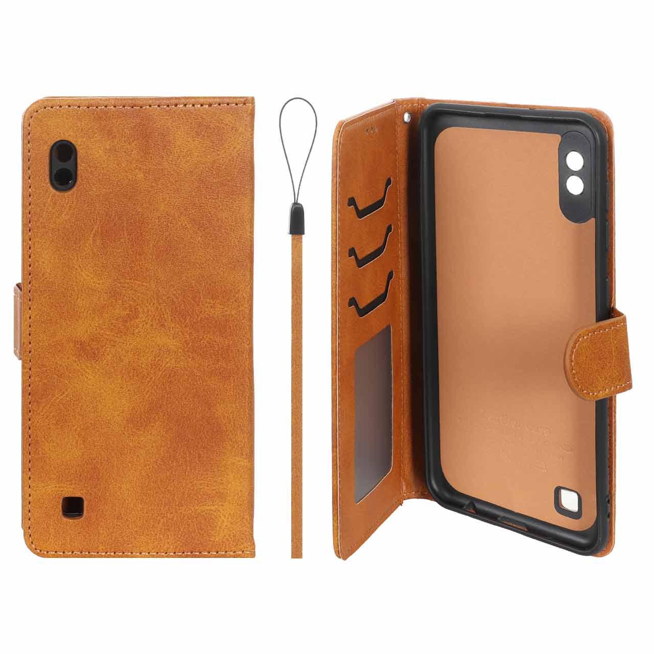 کیف موبایل مگنتی درجه یک داخل خز سامسونگA10 عسلی