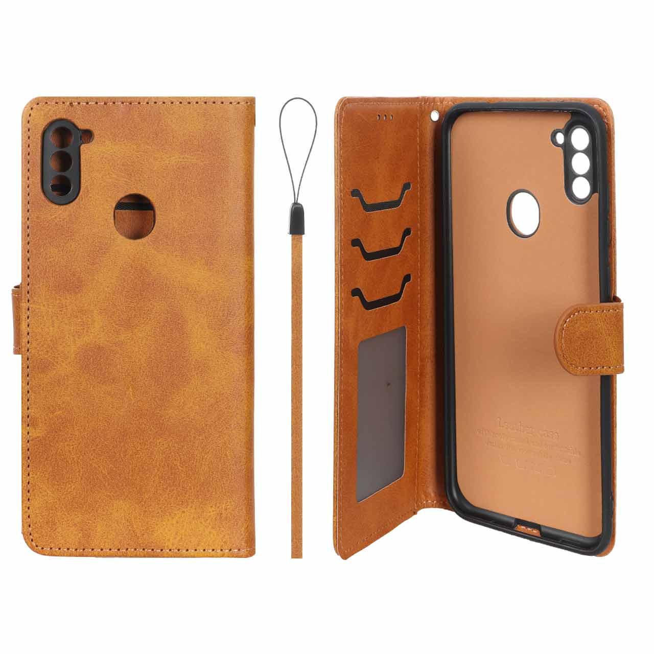 کیف موبایل مگنتی درجه یک داخل خز سامسونگA11 عسلی