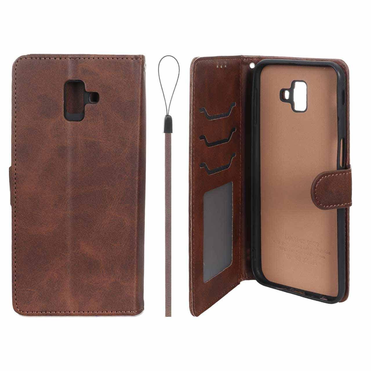 کیف موبایل مگنتی داخل خز سامسونگ J6Plus قهوه ای