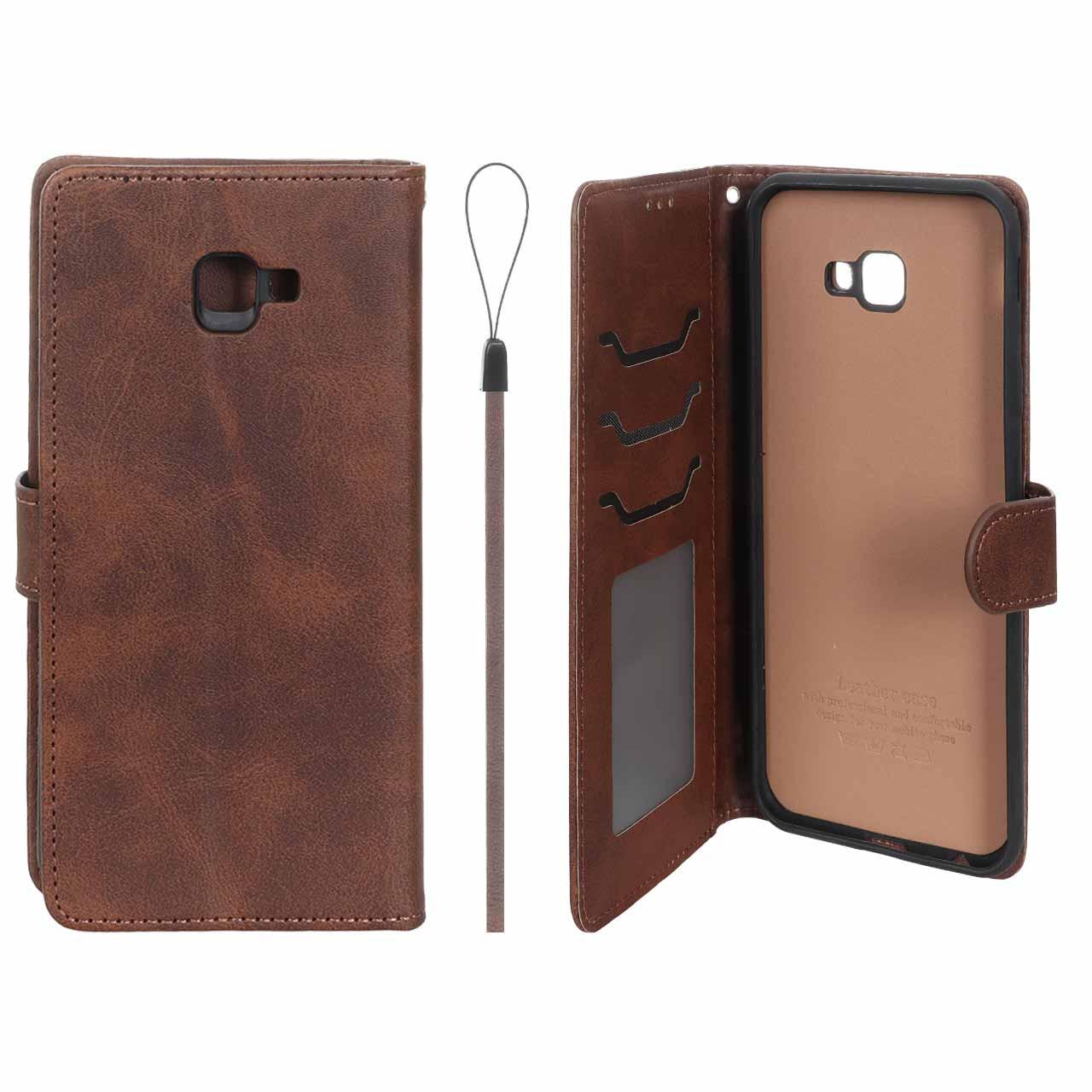 کیف موبایل مگنتی داخل خز سامسونگ J4Plus قهوه ای