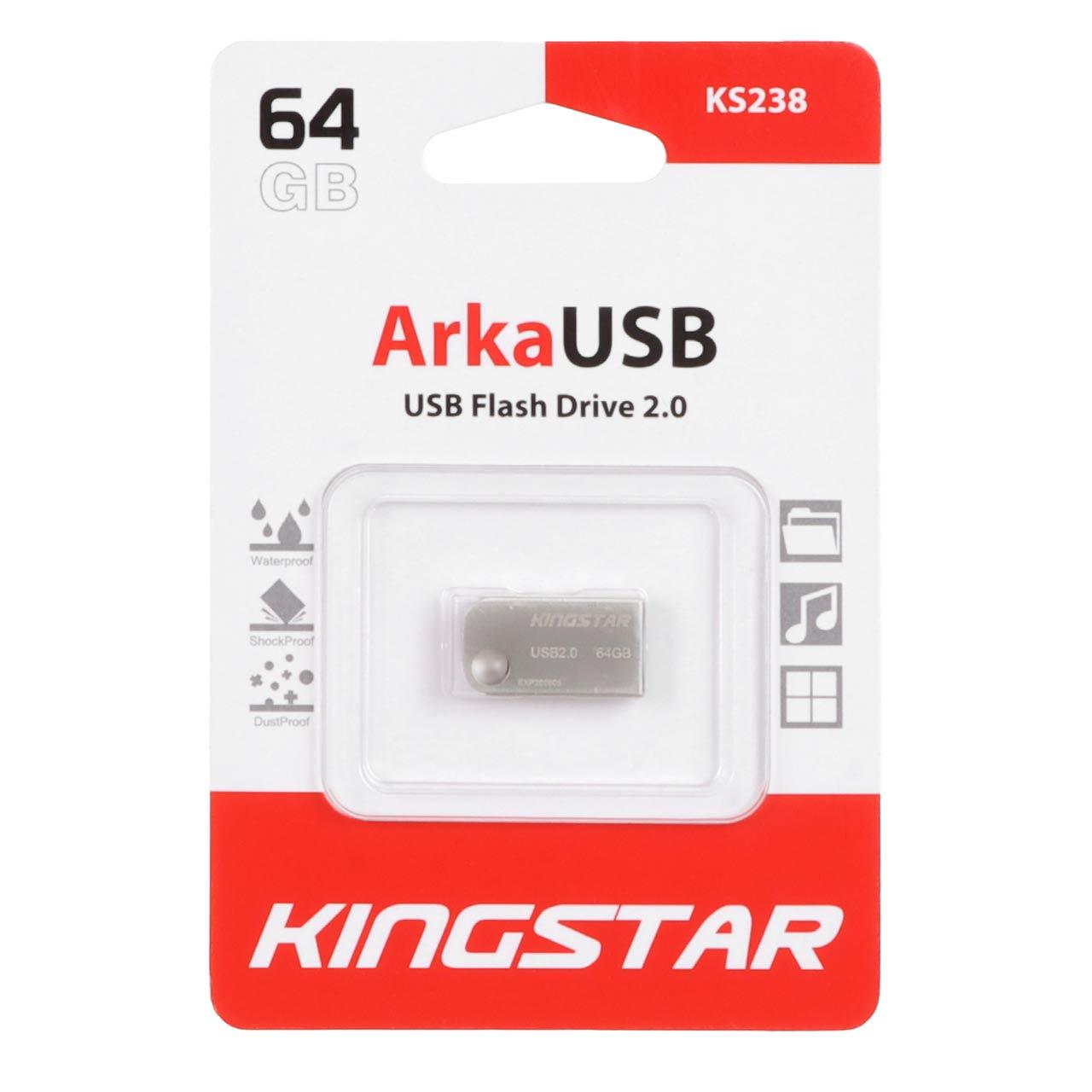 فلش 64GB USB2 KingStar Arka KS238 نقره ای