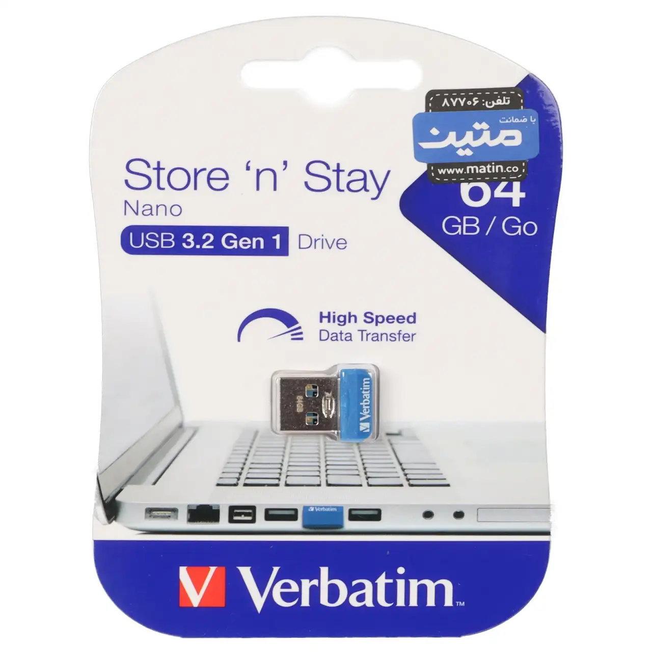 فلش 64GB USB3.2 Verbatim n Stay Nano آبی