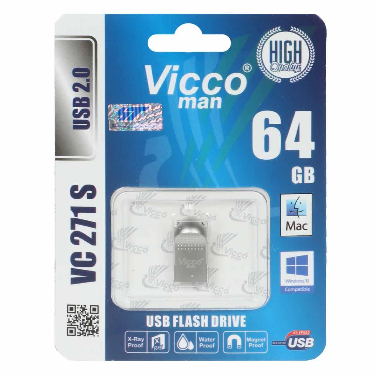 فلش 64GB USB20 نقره ای Vicco man VC271 S