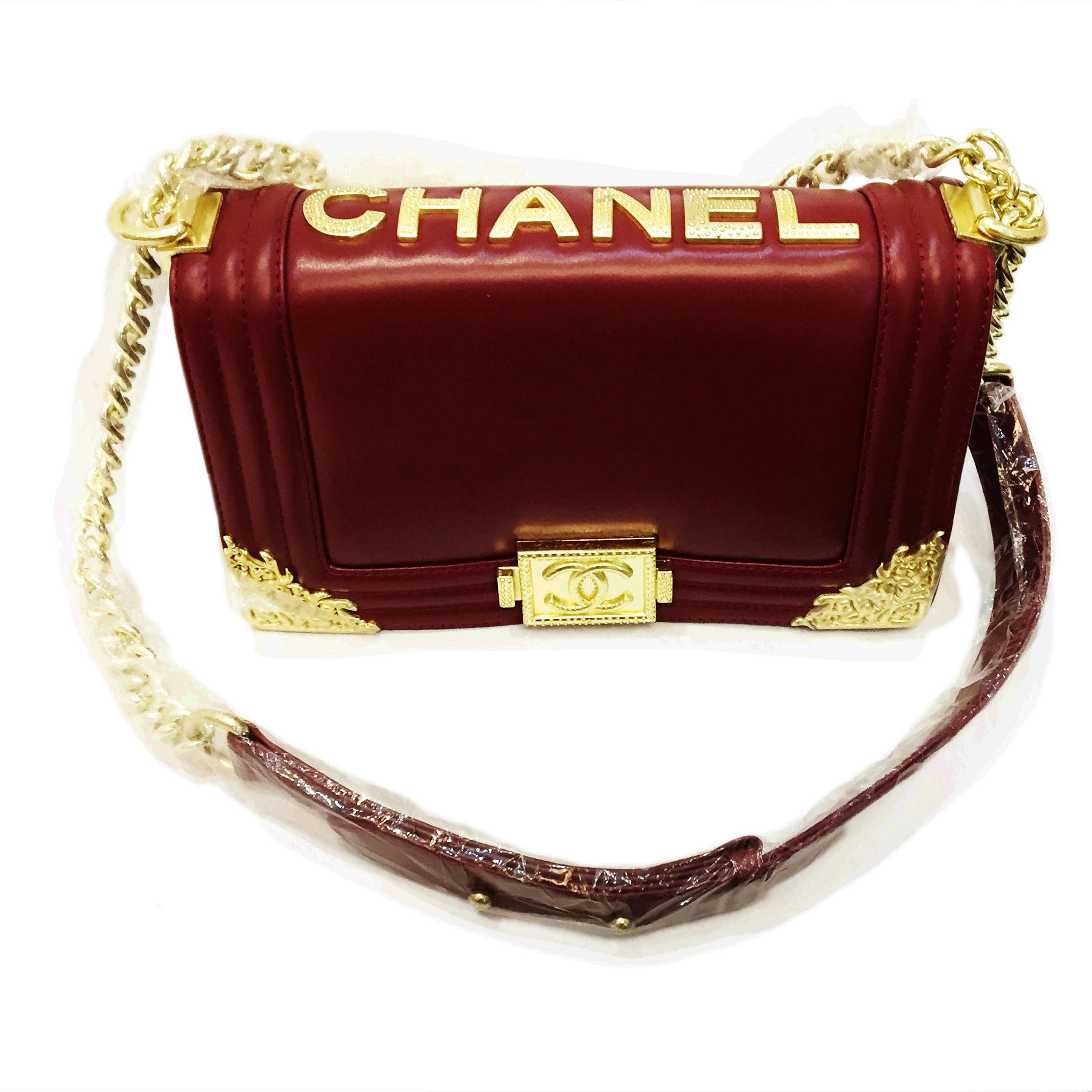 کیف چرم زرشکی چرم مارک شنل Chanel