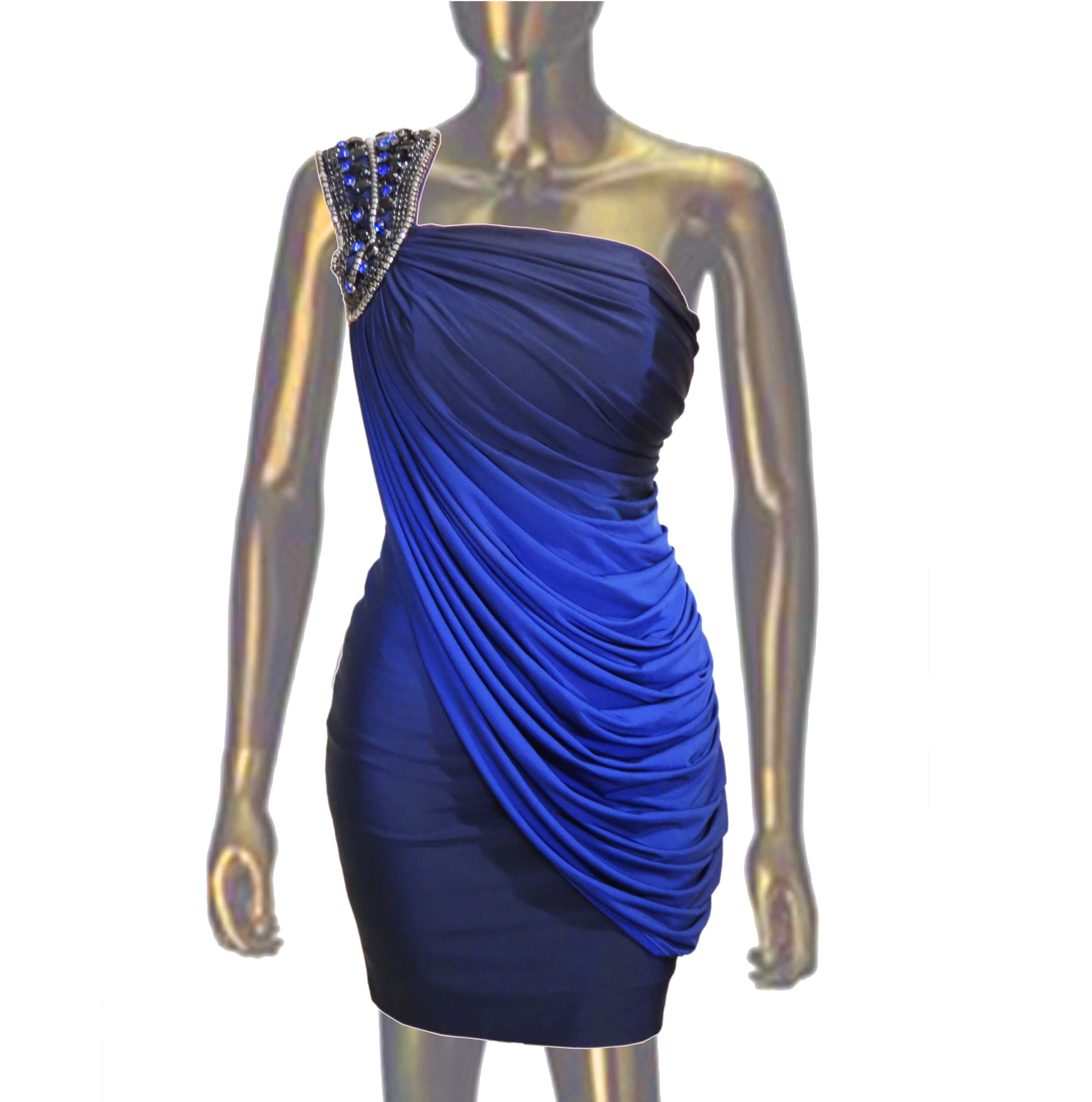 پیراهن مجلسی فانتزی تک شانه آبی سایز M