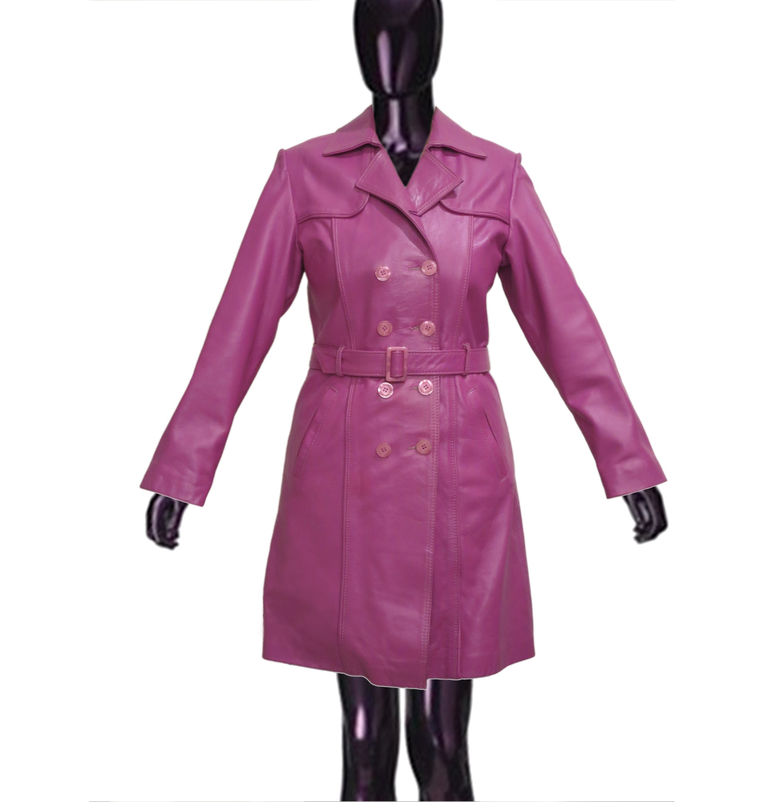 پالتو چرم طبیعی صورتی سایز L مارک نوین چرم