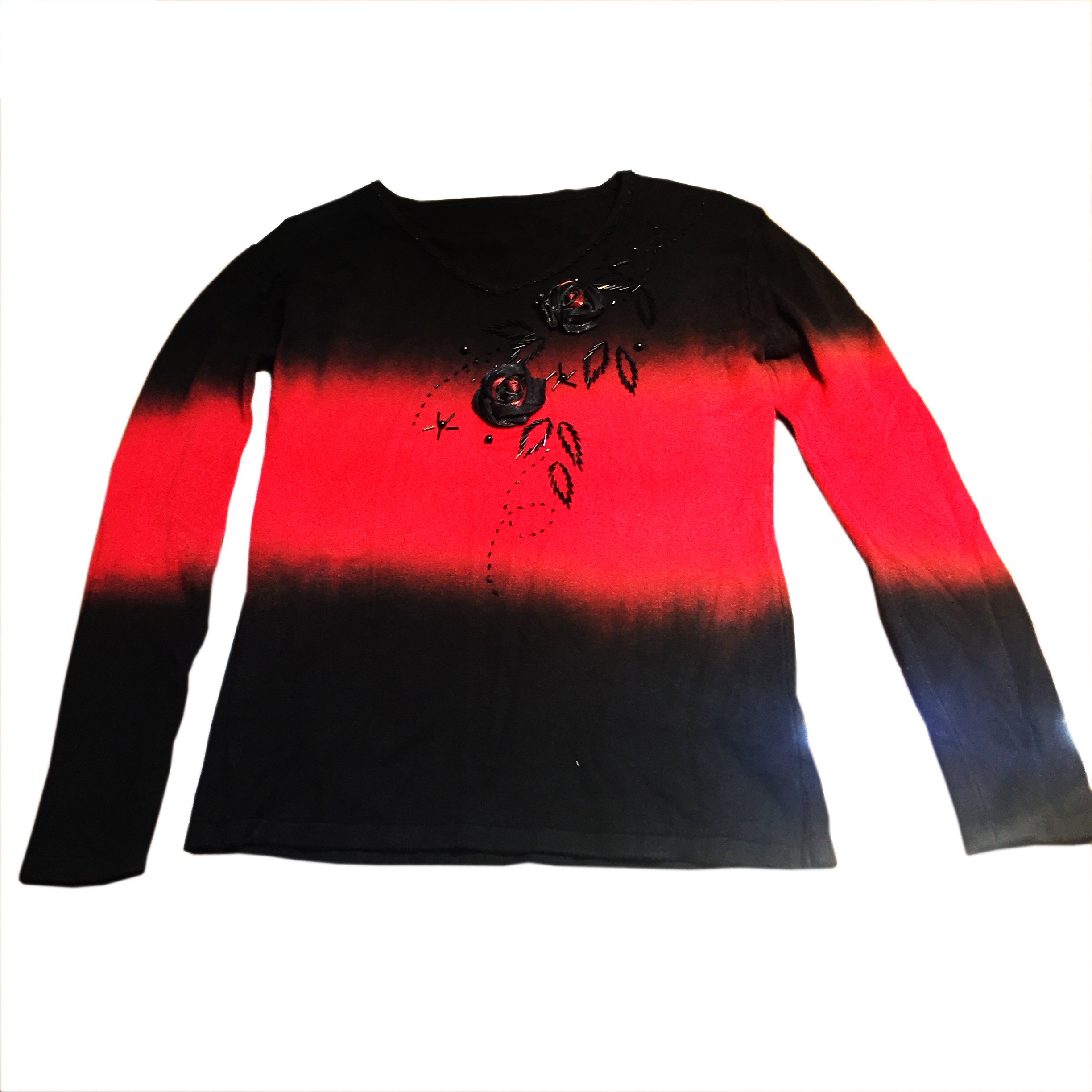 بلوز بافت ریز دخترانه مشکی و قرمز سایز مدیوم M