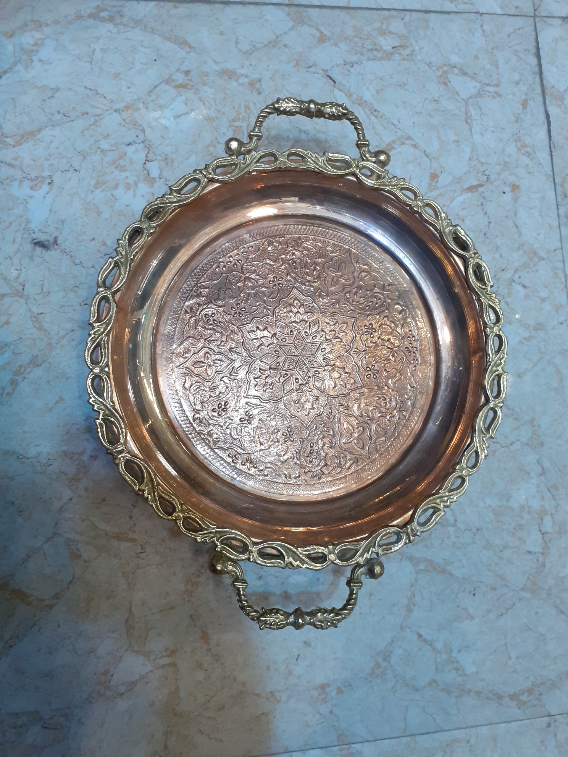 سینی پایه دار مسی و برنجی زیبا و خاص