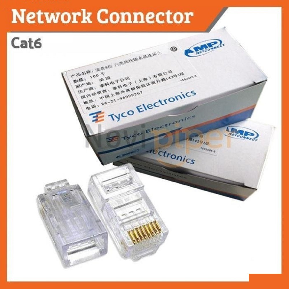 کانکتور شبکه Cat6 RJ45 AMP بسته 100 عددی