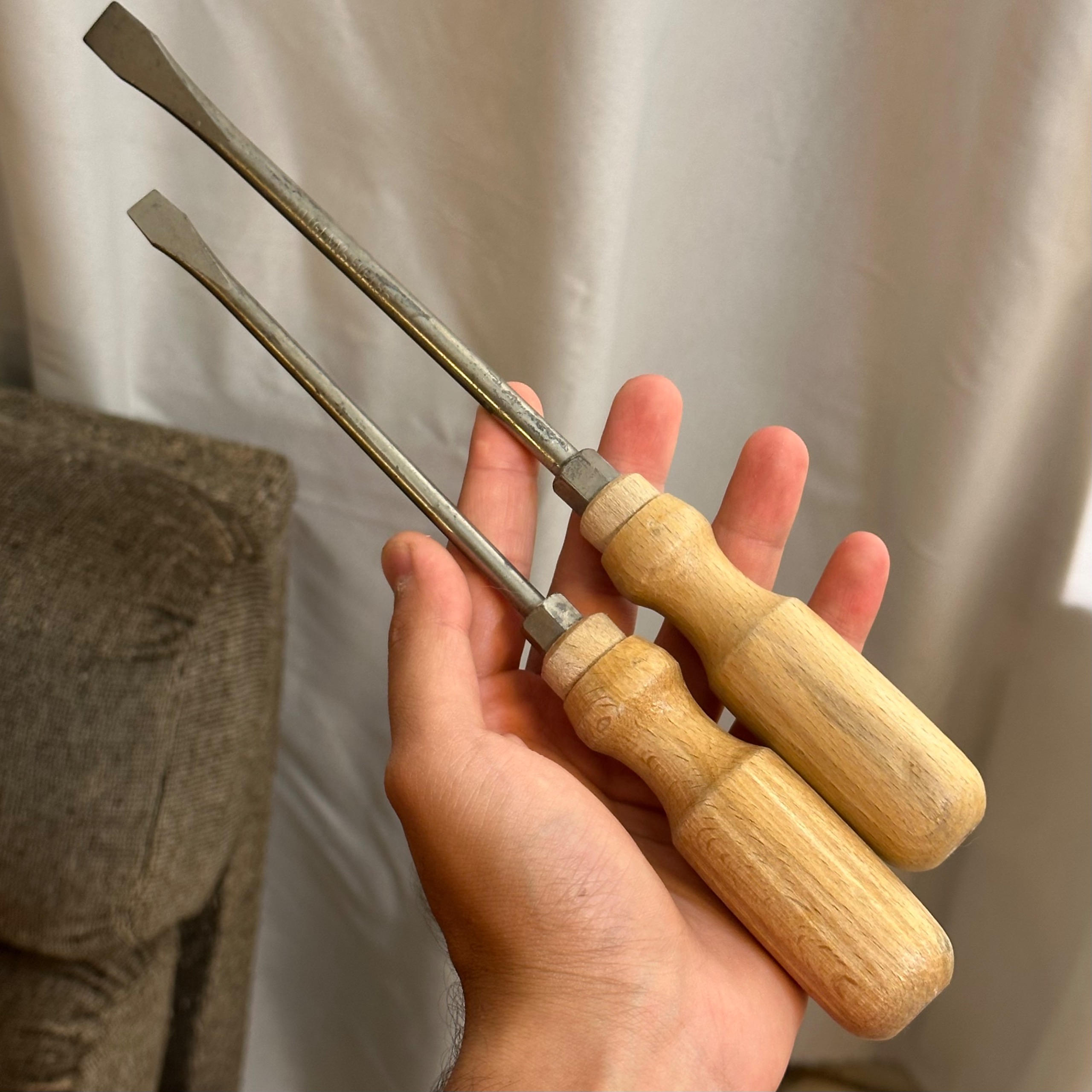 2 عدد پیچگوشتی کلکسیونی ضربه خور دسته چوبی