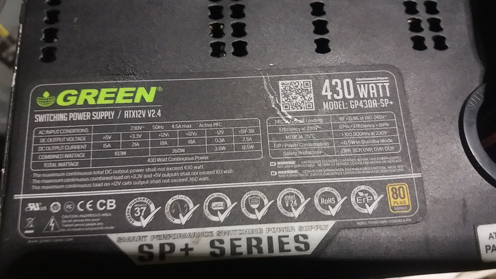 پاور گرین 430W درحد سری SP 80پلاس مشکی