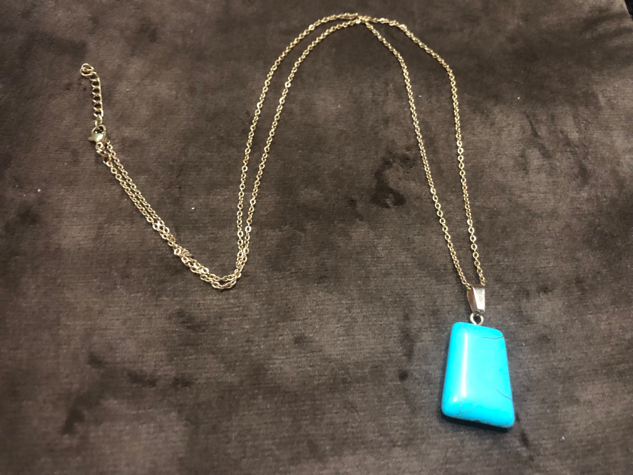 گردنبند استیل طلایی _ پلاک سنگ فیروزه