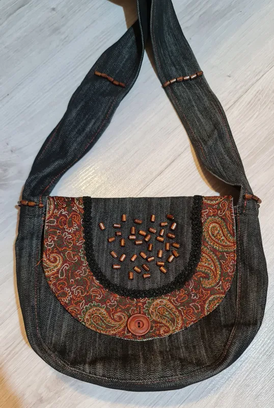 کیف دوشی جین دست دوز