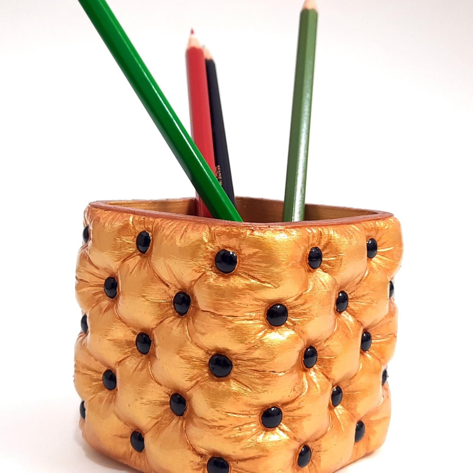گلدان و جا مدادی فانتزی (طرح پارچه مبل)طلایی