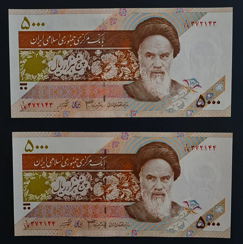 جفت اسکناس 5000 ریال گل و بلبل دانش جعفری شیبانی
