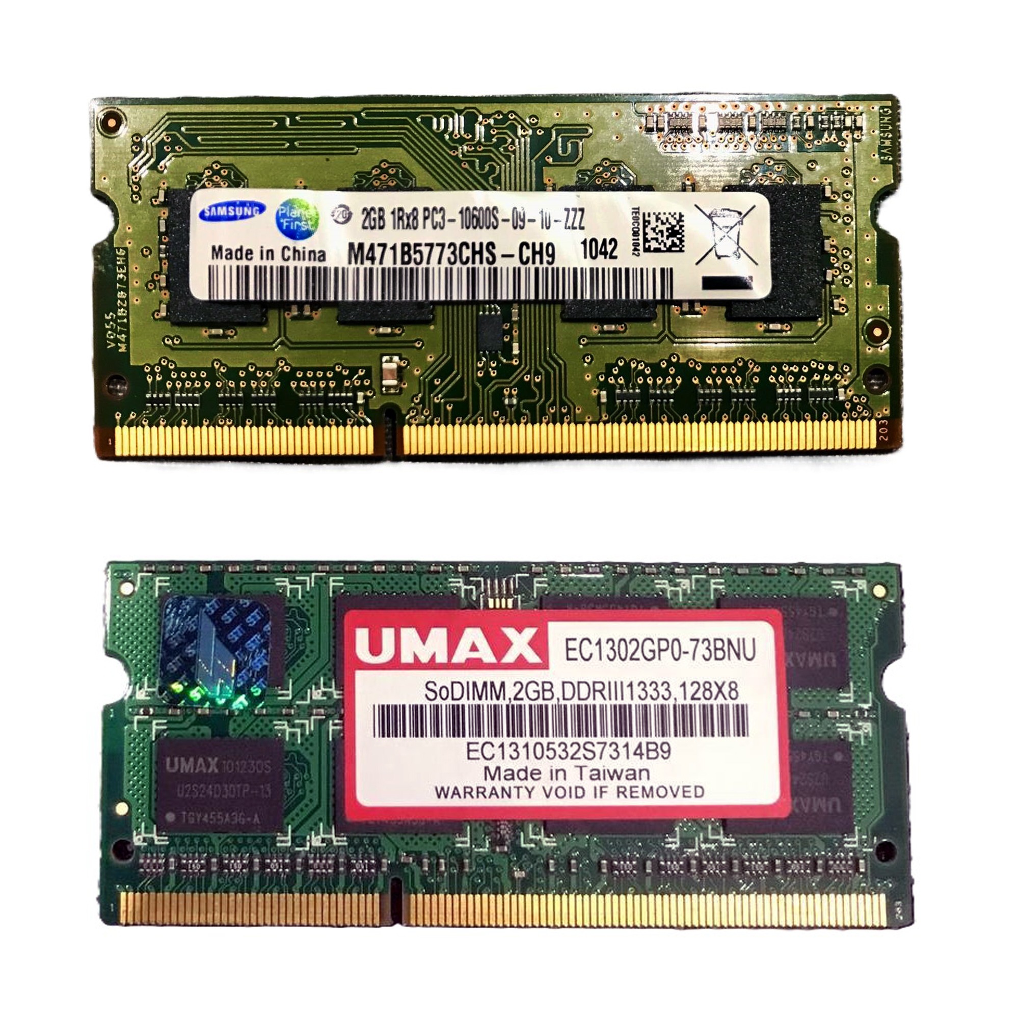 2 عدد رم 2 گیگ لپ تاپ DDR3 سامسونگ و یومکس