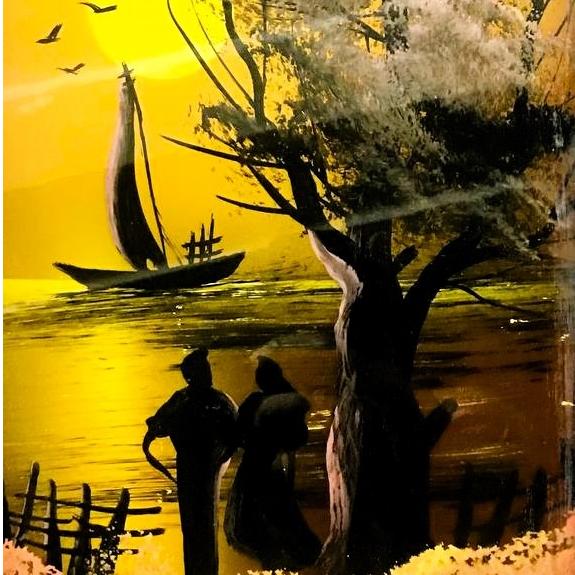 قاب عکس دو نفره عاشقانه نقاشی شیشه ای قدی