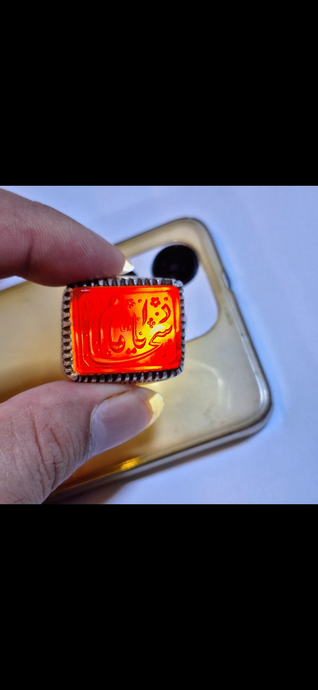 انگشتر نقره نگین عقیق زجاجی