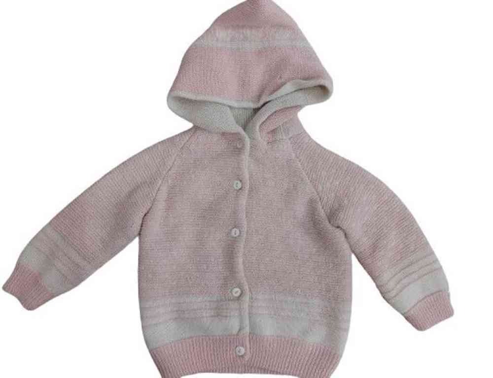 لباس ژاکت بچگانه بافت کلاه دار خارجی صورتی رنگ