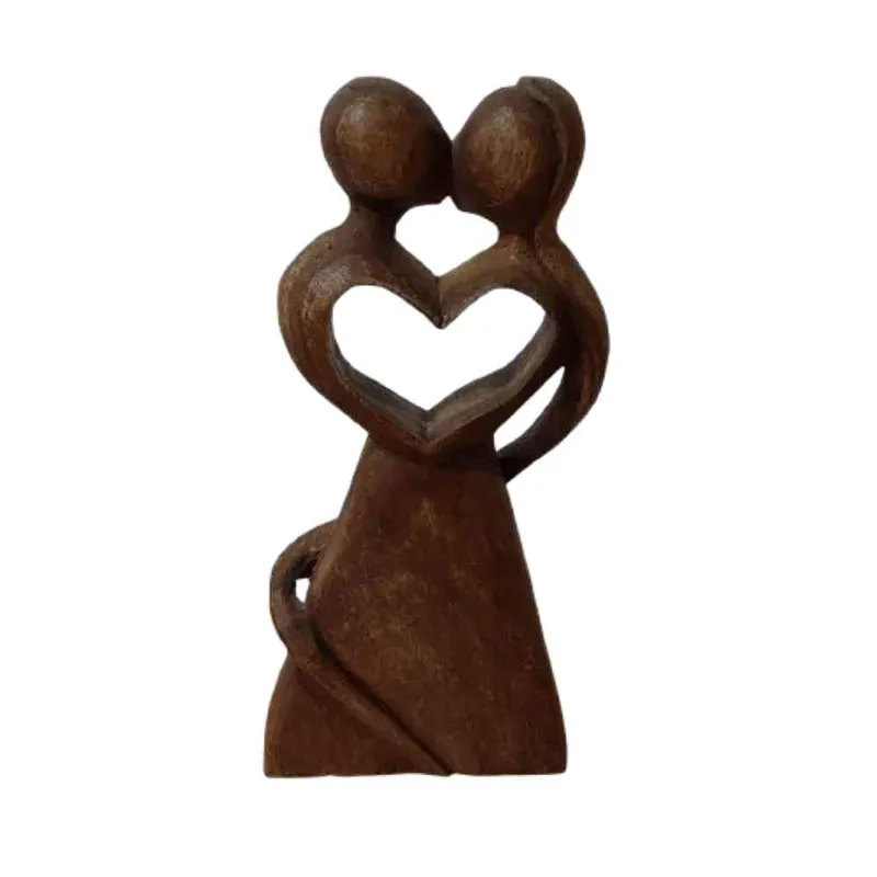تندیس مجسمه چوبی بوسه عشق زن مرد عاشق قلبی عاشقانه