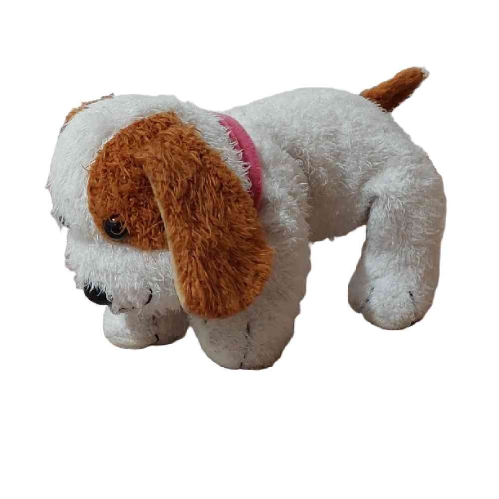 عروسک سگ سفید گوش قهوه ای خارجی وارداتی هاپو خزی