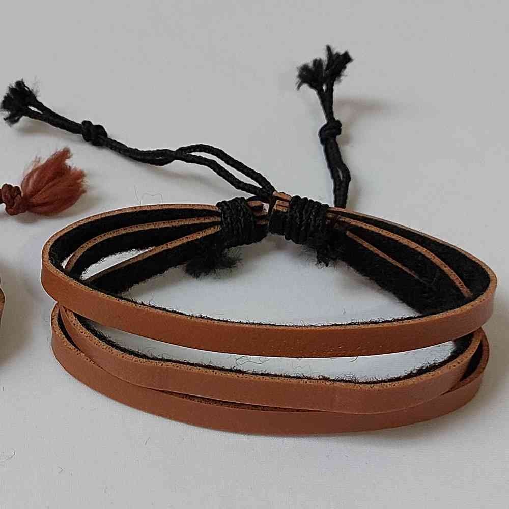 دستبند چرم 3ردیفه کشوی دخترانه پسرانه زنانه مردانه