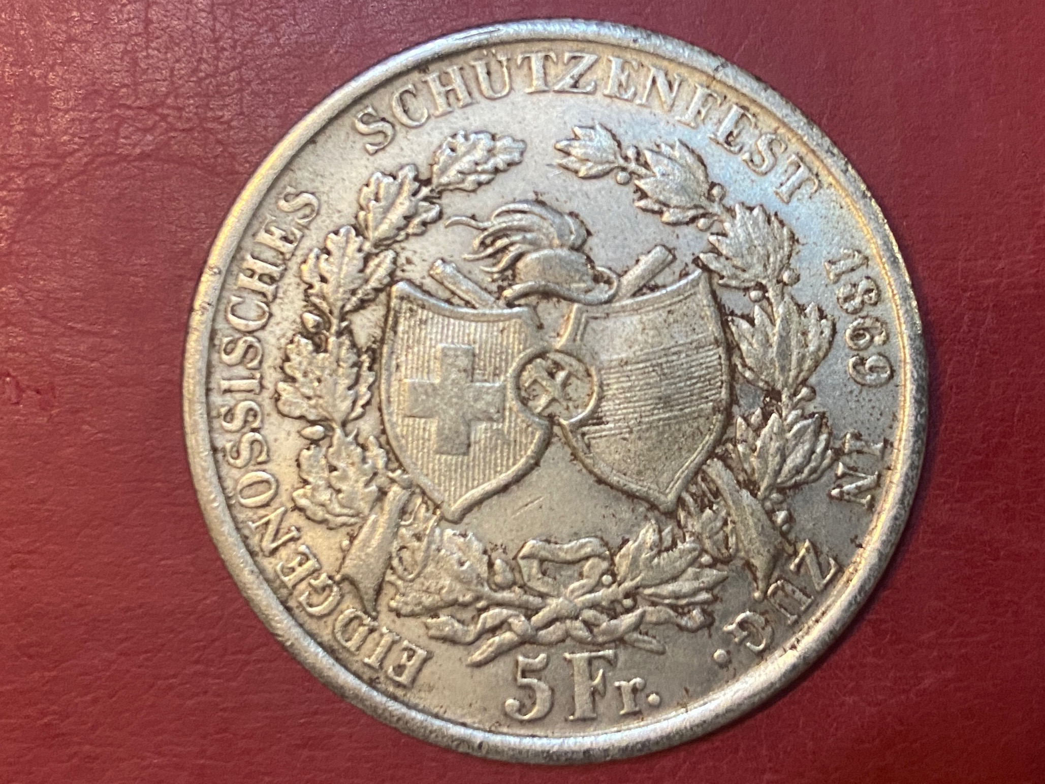 1869 سوییس پنج فرانک ضرب دو
