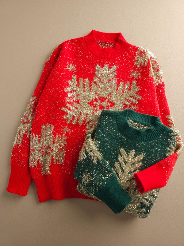 پلیور بافت لمه دار قرمز و سبز یلدایی وارداتی