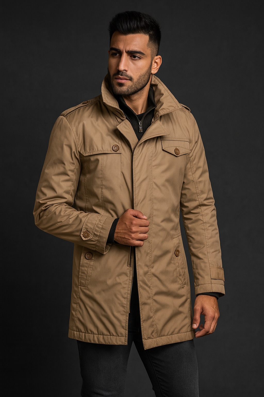 اورکت شیک مردانه رنگ خاکی(کرمی)