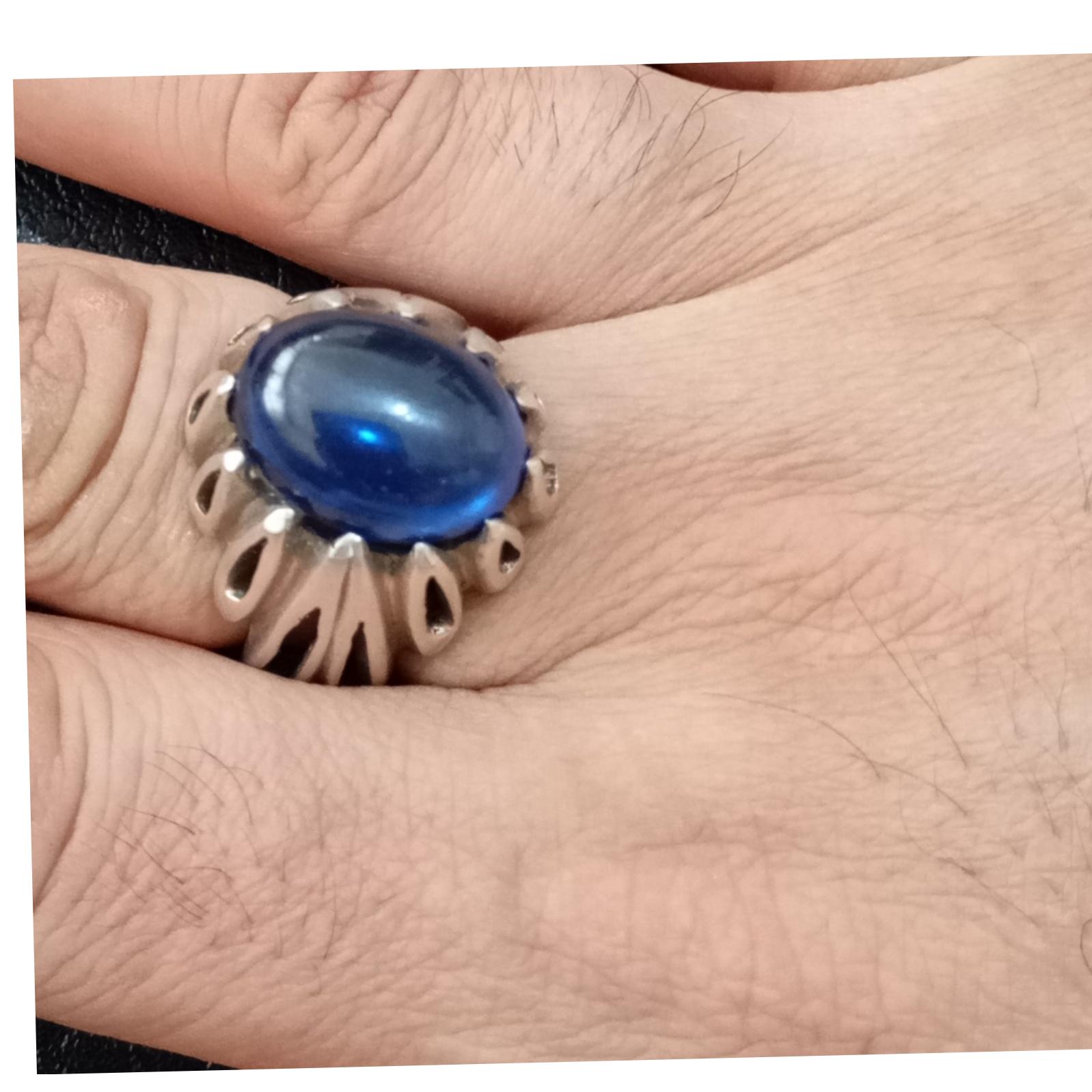 انگشتر زیبای نقره، نگین لعل آبی، 25ونیم گرم