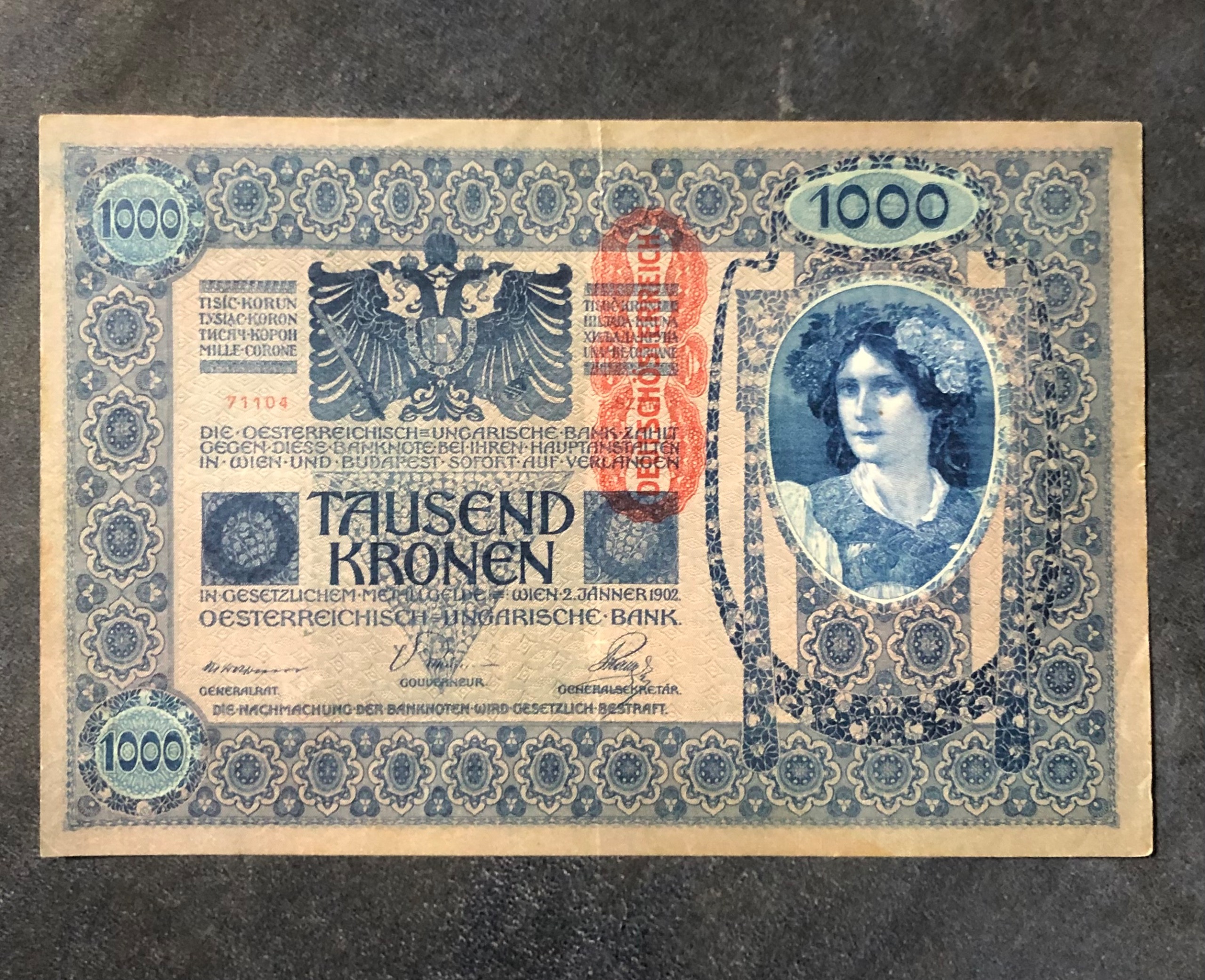 تک برگ 1000 کرون اتریش مجارستان سال 1902