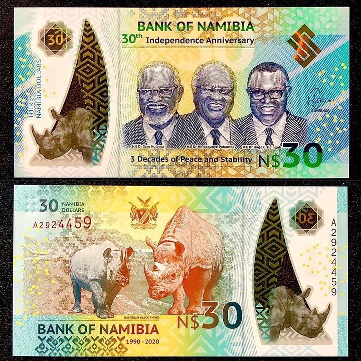 تک برگ بانکی اسکناس 30 دلار نامیبیا یادبودی