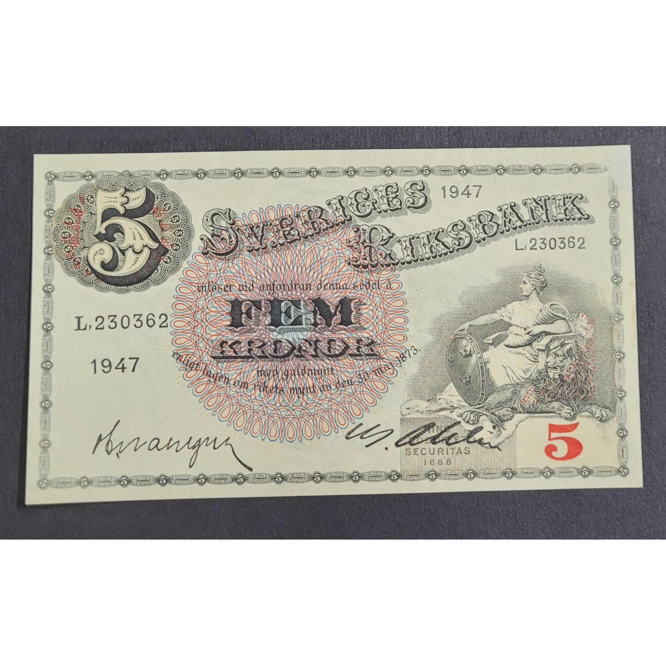 تک کمیاب 5 کرون 1947 گوستاو پنجم سوئد