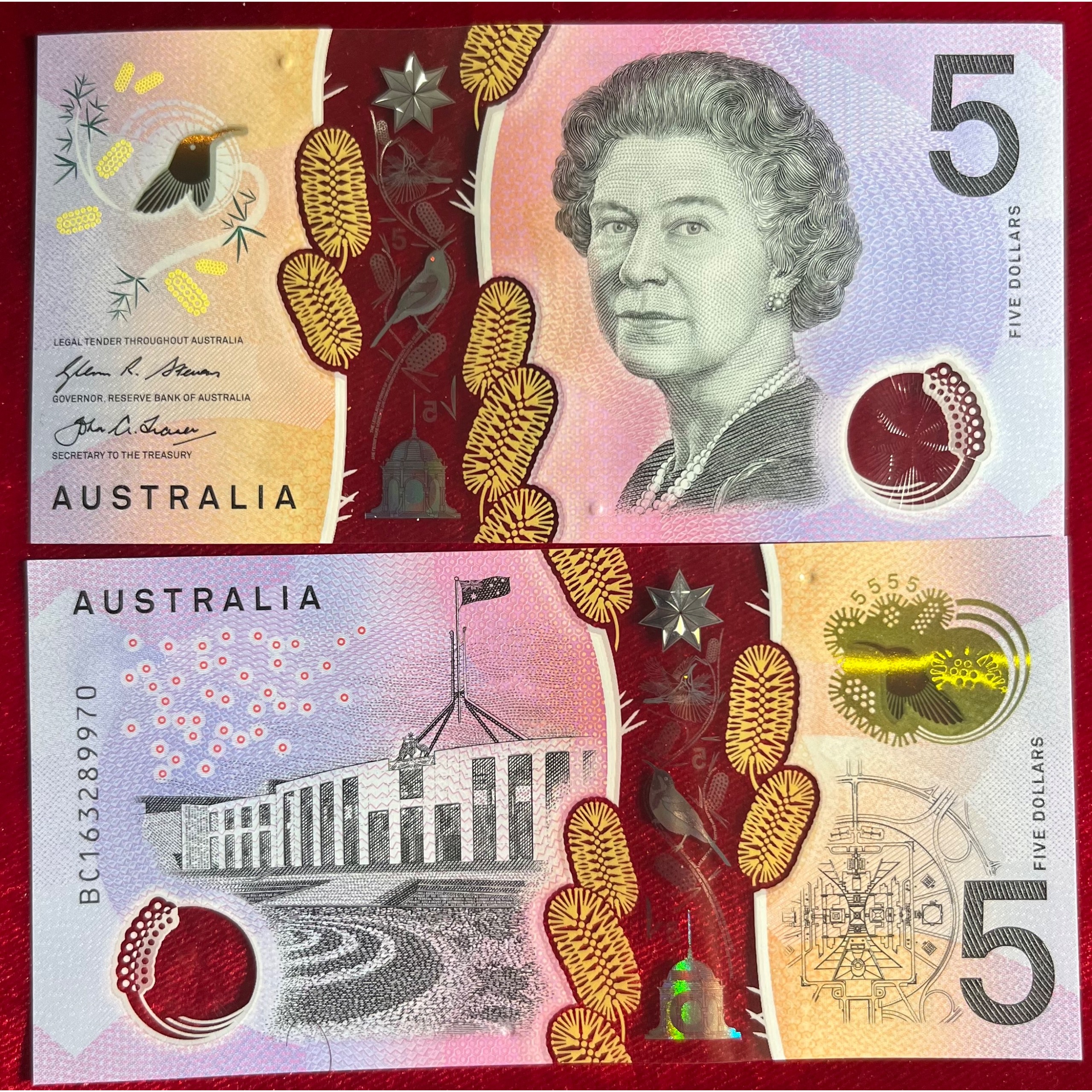 اسکناس جفت 5 دلار استرالیا پلیمری سوپربانکی