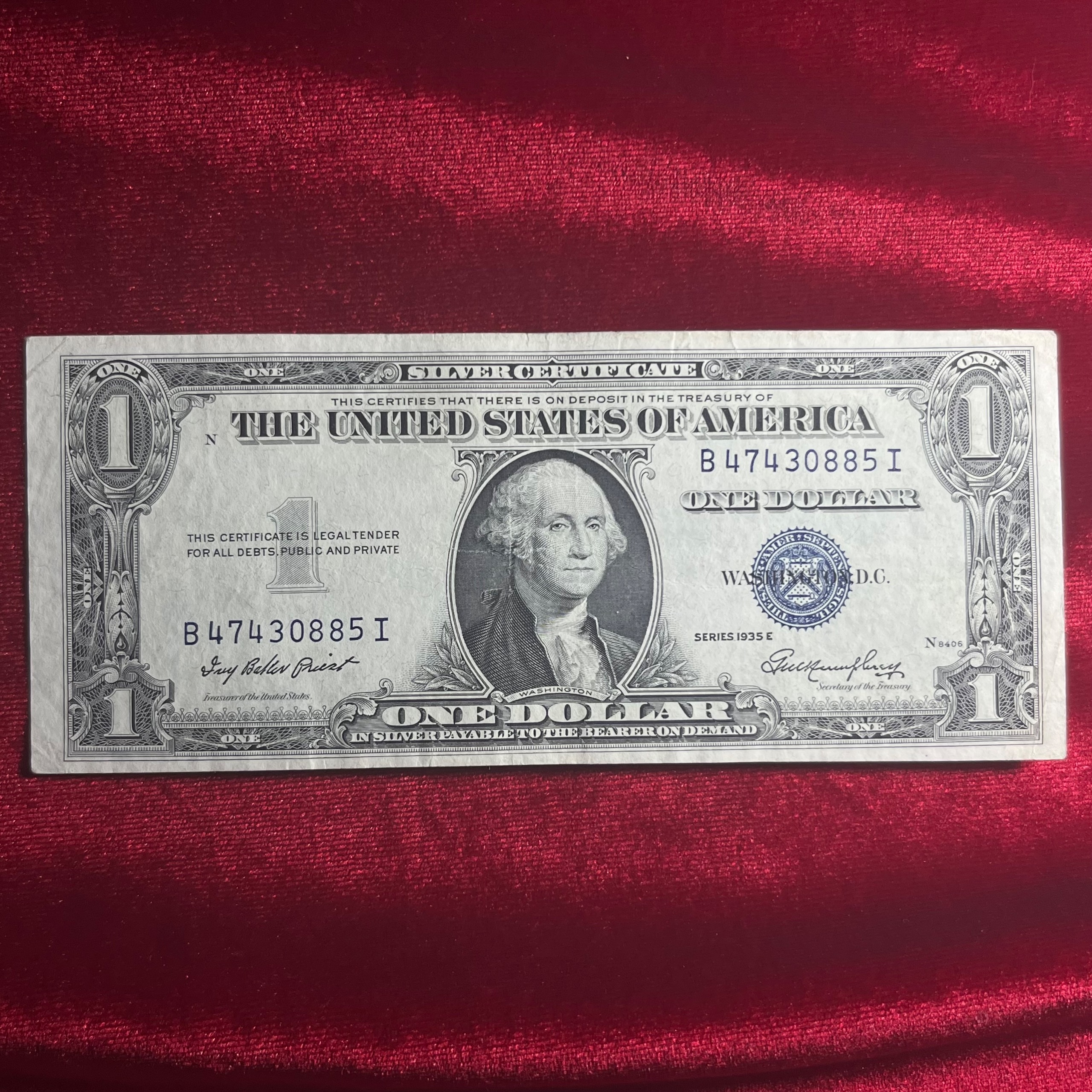 اسکناس یک دلار مهر آبی 1935 طبق تصویر