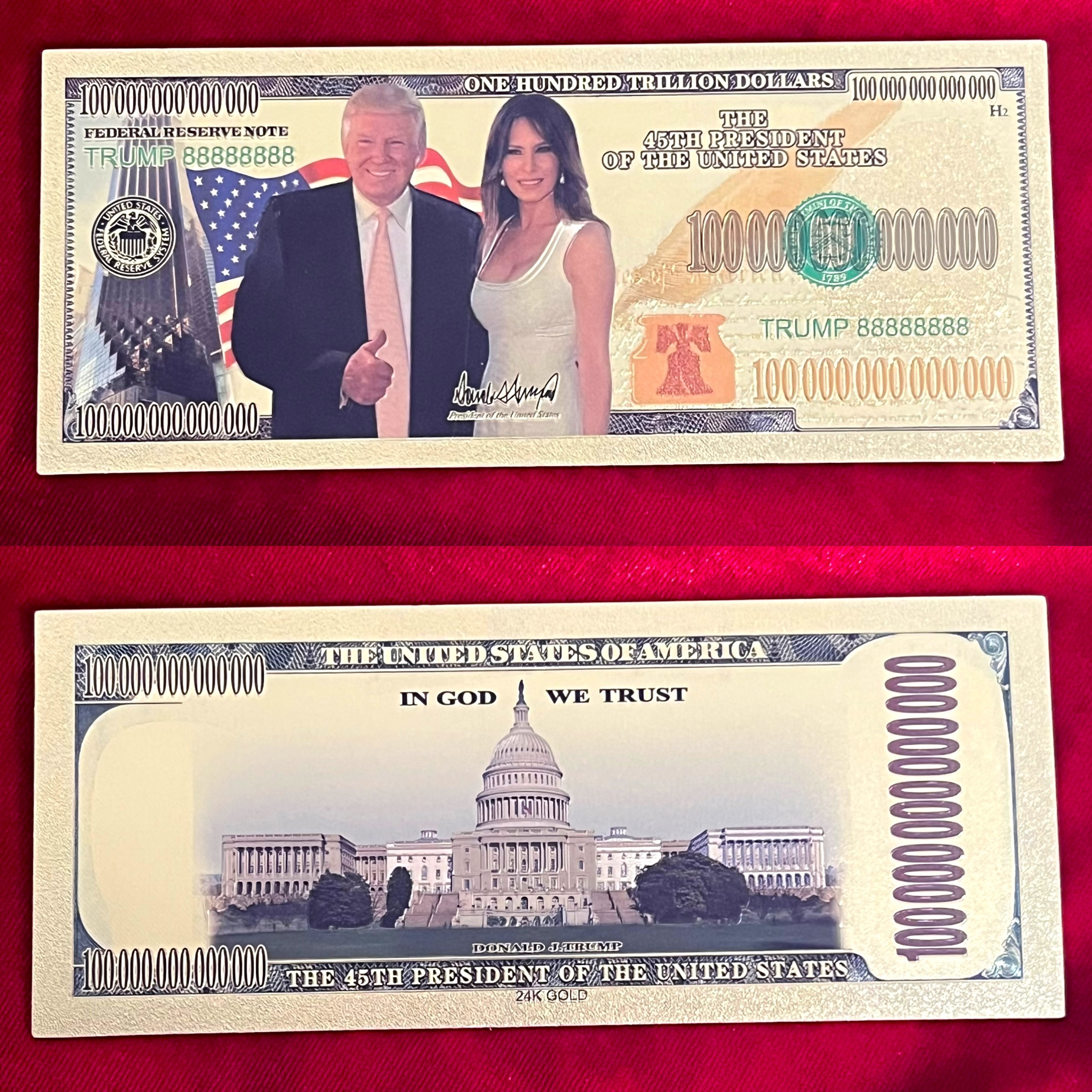 اسکناس روکش طلا یادبودی ترامپ و ملانیا