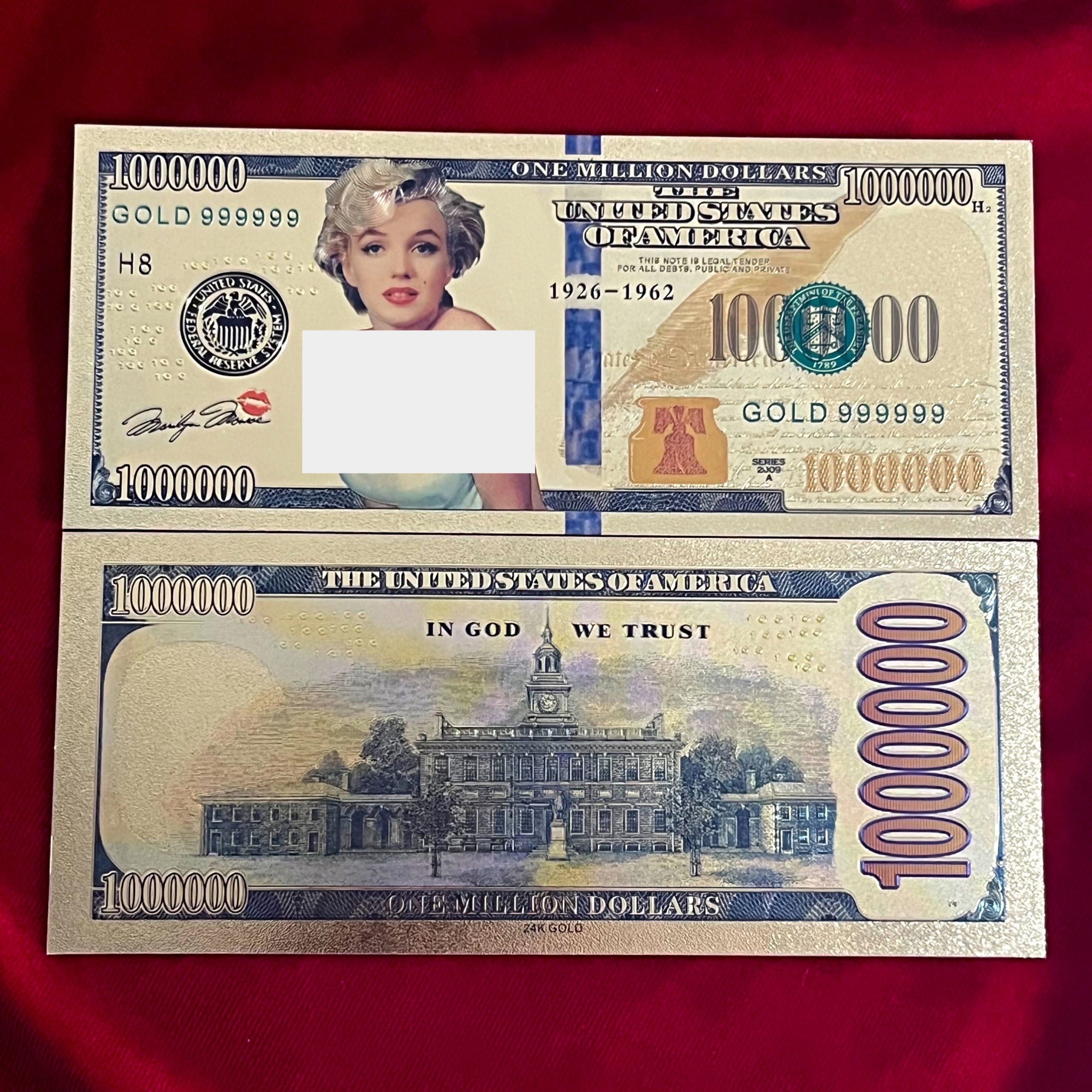 اسکناس یک میلیون دلار روکش طلا مرلین مونرو