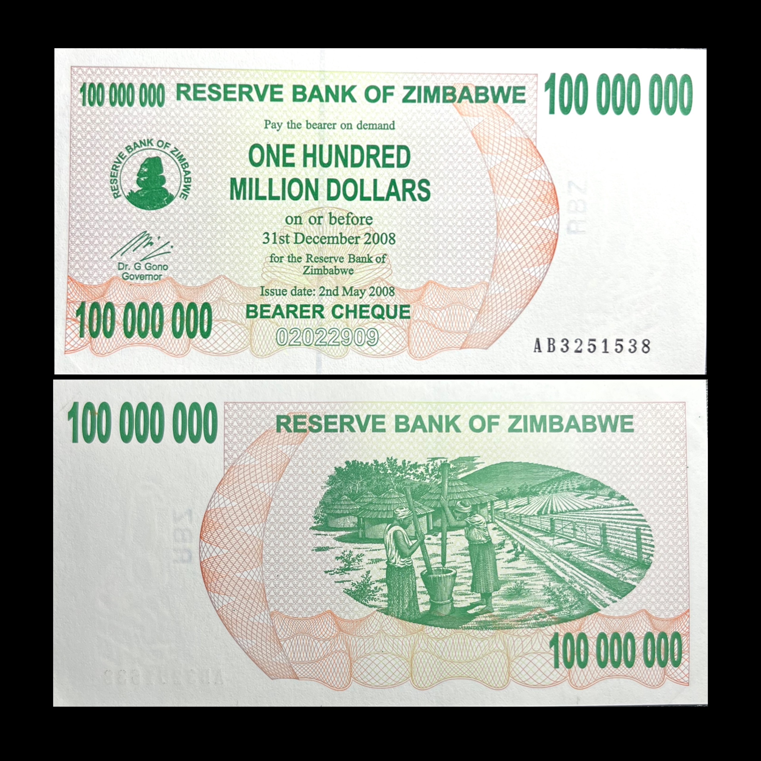 اسکناس و چک حامل 1 میلیون دلار زیمباوه 2007 سوپر