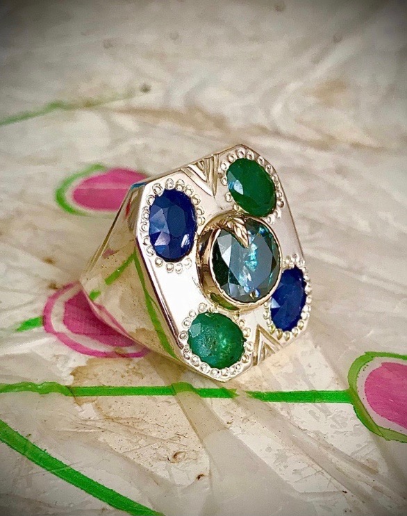 انگشتر پنج جواهری دست ساز